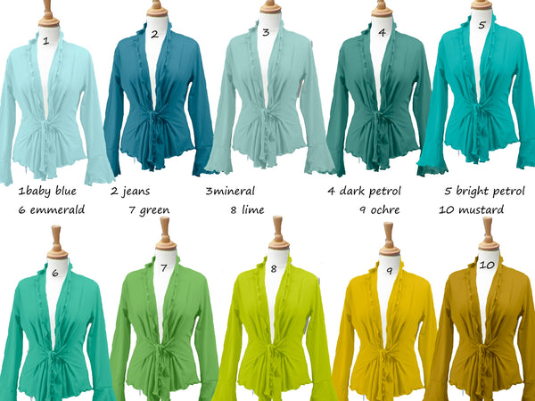 Getailleerd vest met ruches in biologische katoen / Tailered organic cotton cardigan