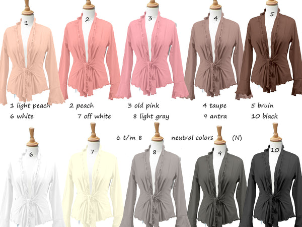 Getailleerd vest met ruches in biologische katoen / Tailered organic cotton cardigan