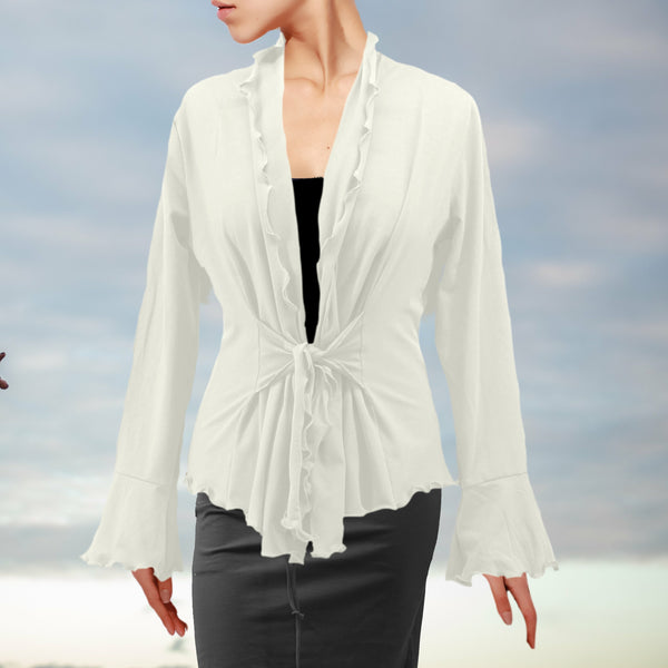 Getailleerd vest met ruches in biologische katoen / Tailered organic cotton cardigan