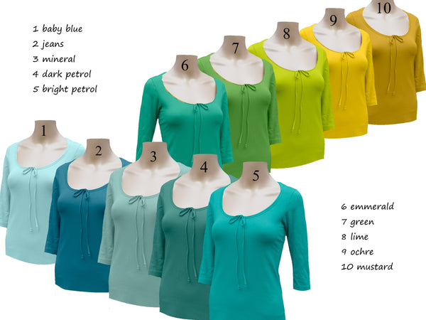 T shirt biologische katoen met 3/4 mouwtje / organic cotton basic t shirt , 3/4 sleeves