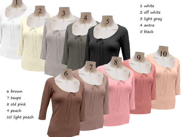 T shirt biologische katoen met 3/4 mouwtje / organic cotton basic t shirt , 3/4 sleeves