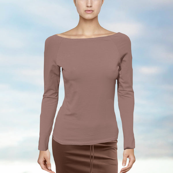Boothals shirt met lange mouw van organische katoen / organic cotton T shirt with boat neck and long sleeve