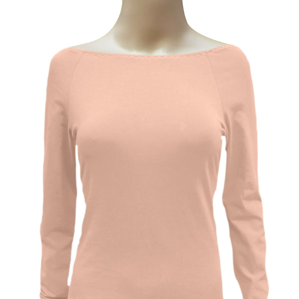Boothals shirt met lange mouw van organische katoen / organic cotton T shirt with boat neck and long sleeve