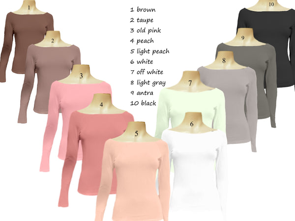Boothals shirt met lange mouw van organische katoen / organic cotton T shirt with boat neck and long sleeve
