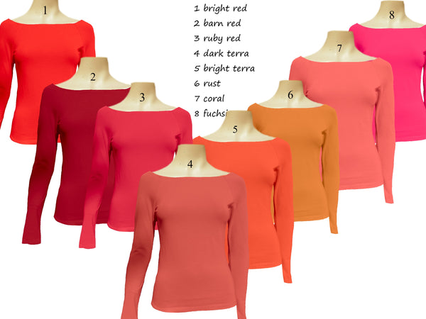 Boothals shirt met lange mouw van organische katoen / organic cotton T shirt with boat neck and long sleeve
