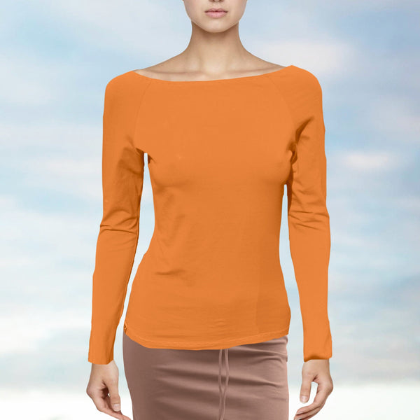 Boothals shirt met lange mouw van organische katoen / organic cotton T shirt with boat neck and long sleeve