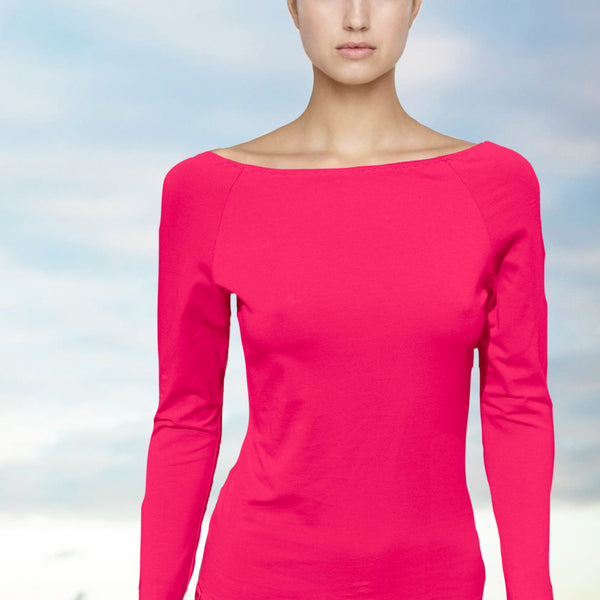 Boothals shirt met lange mouw van organische katoen / organic cotton T shirt with boat neck and long sleeve