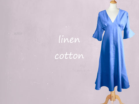 Midi jurk met kimono mouw in linnen-katoen mix/  midi dress in linen-cotton mix