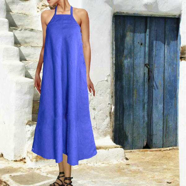 Maxi A lijn zomerjurkje in linnen-katoen mix/ Maxi summer swing dress