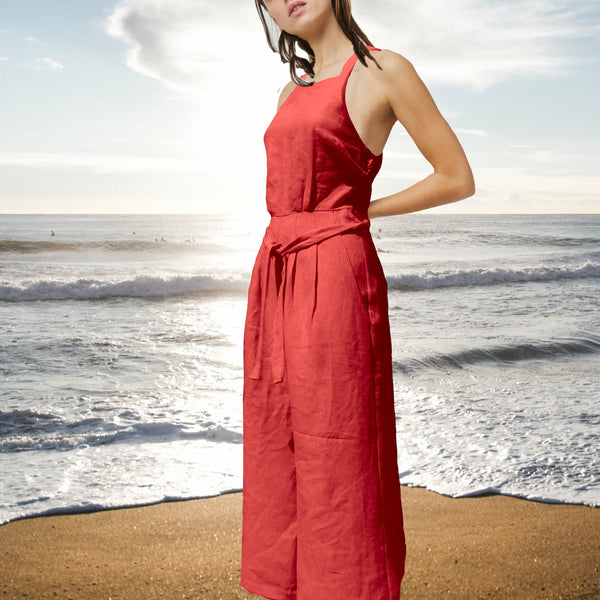 overgooier in linnen-katoen mix/ pinafore dress in linen-cotton mix