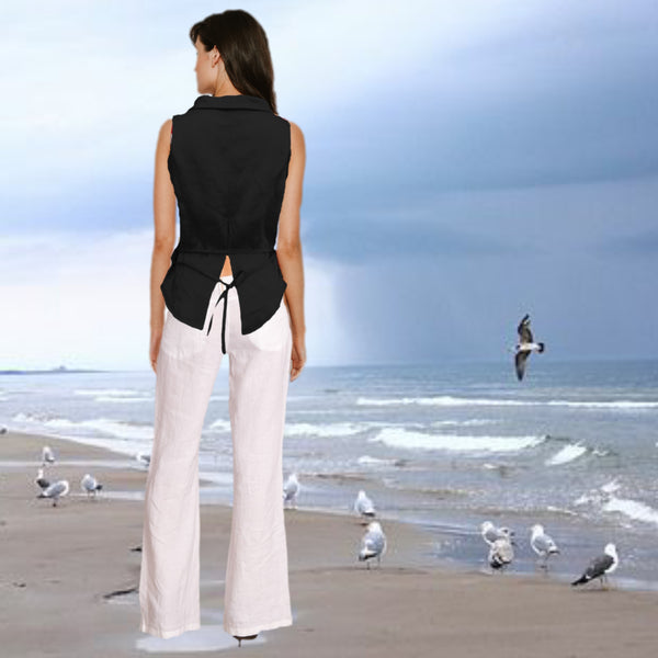 linnen retro bloesje met boothals kraag /  linen retro summer blouse