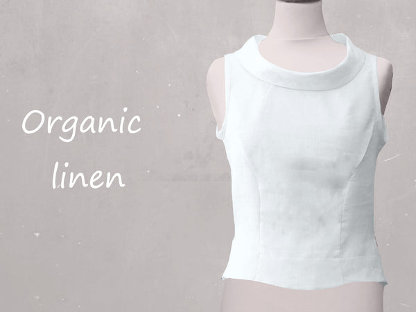 linnen retro bloesje met boothals kraag /  linen retro summer blouse
