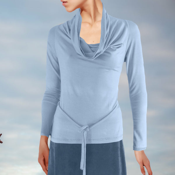 Tencel shirt met drape hals/ Tencel shirt with drape neck