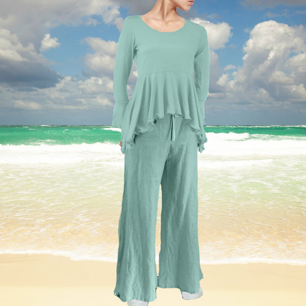 Tencel top met verhoogde taille en uitwaaierende schoot/ Tencel Top in hour glass