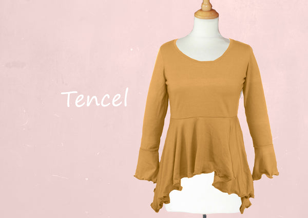 Tencel top met verhoogde taille en uitwaaierende schoot/ Tencel Top in hour glass