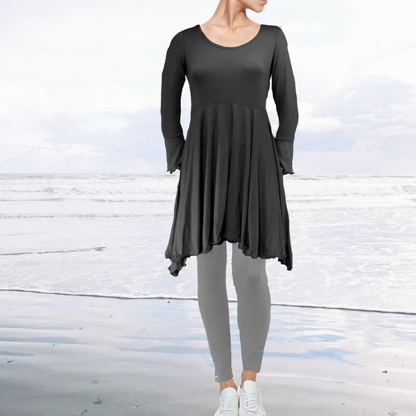 Tencel A'lijn tuniek met verhoogde taille en uitwaaierende schoot/ Tencel Tunic Top in hour glass