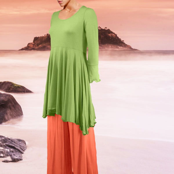 Tencel A'lijn tuniek met verhoogde taille en uitwaaierende schoot/ Tencel Tunic Top in hour glass