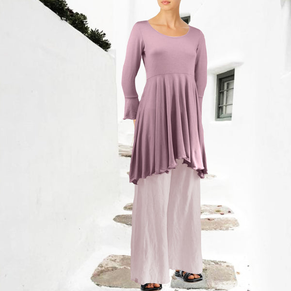 Tencel A'lijn tuniek met verhoogde taille en uitwaaierende schoot/ Tencel Tunic Top in hour glass