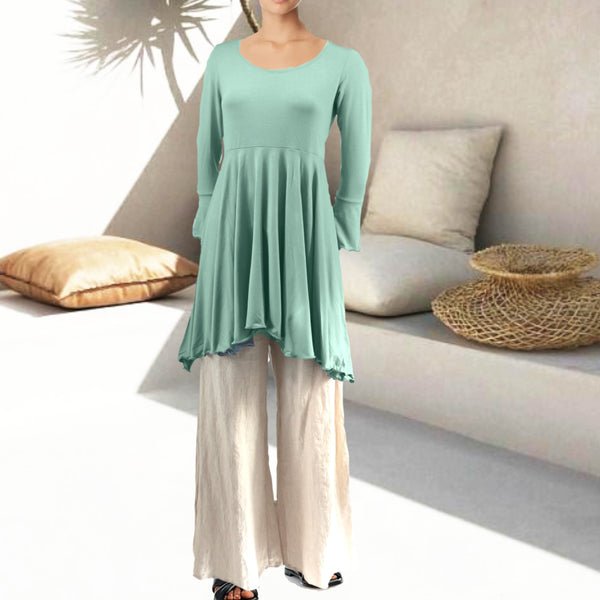 Tencel A'lijn tuniek met verhoogde taille en uitwaaierende schoot/ Tencel Tunic Top in hour glass