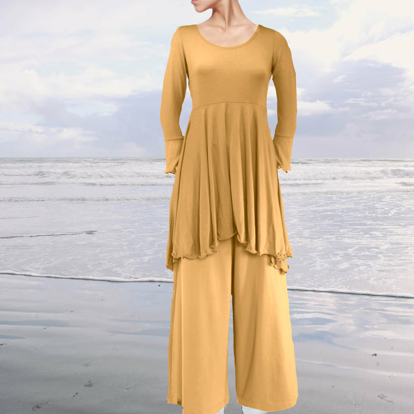 Tencel A'lijn tuniek met verhoogde taille en uitwaaierende schoot/ Tencel Tunic Top in hour glass