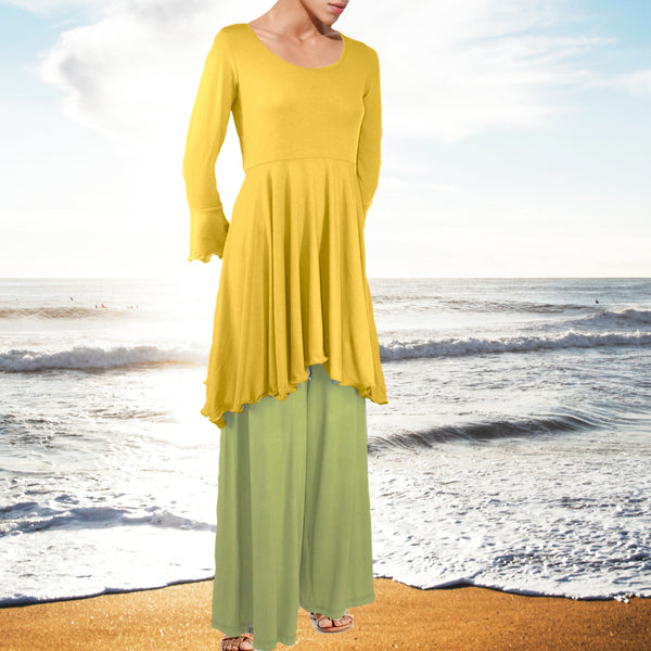 Tencel A'lijn tuniek met verhoogde taille en uitwaaierende schoot/ Tencel Tunic Top in hour glass
