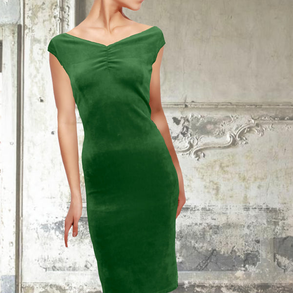 velours jurk met kapmouwtje en boothals / velvet pencil dress