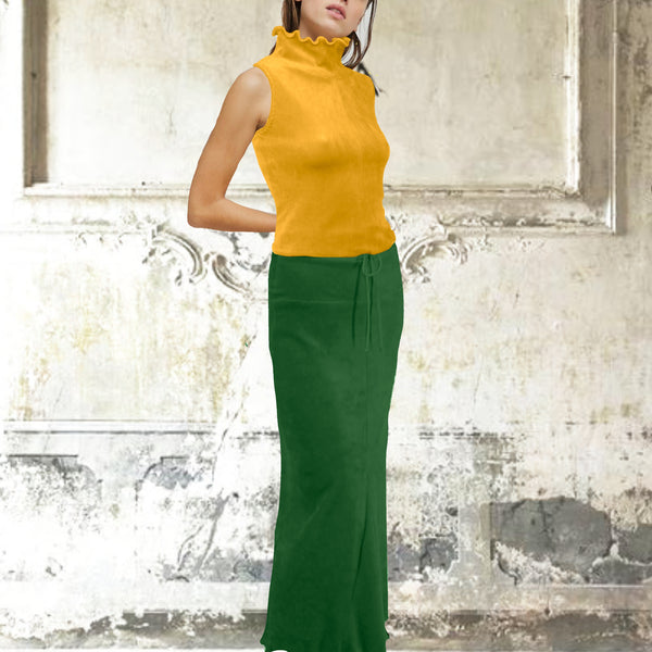 Velours maxi koker rok met volants/velvet maxi  pencil skirt with ruffles and scalloped hem