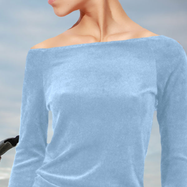 Basic shirt met boothals in nicky velours/ Basic velvet shirt with boatneck