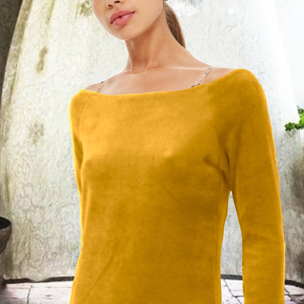 Basic shirt met boothals in nicky velours/ Basic velvet shirt with boatneck