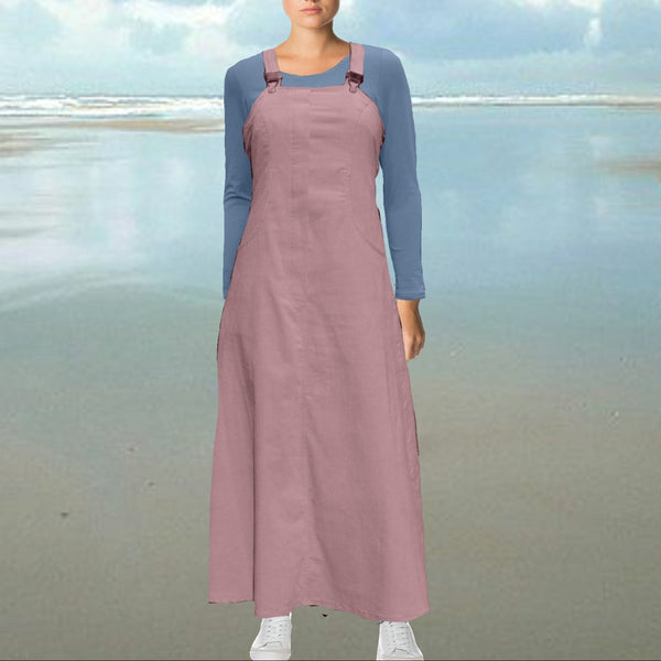 Maxi overgooier in katoenen ribcord/ Corduroy maxi pinafore dress