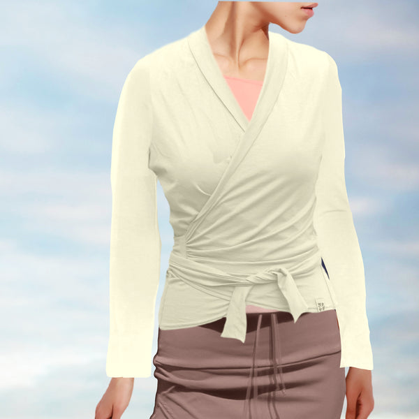 Wikkelvest van organische katoenen tricot / wrap cardigan of organic jersey