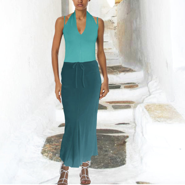 hemdje met halter sjawl kraag van bio katoen / organic cotton singlet with V neck