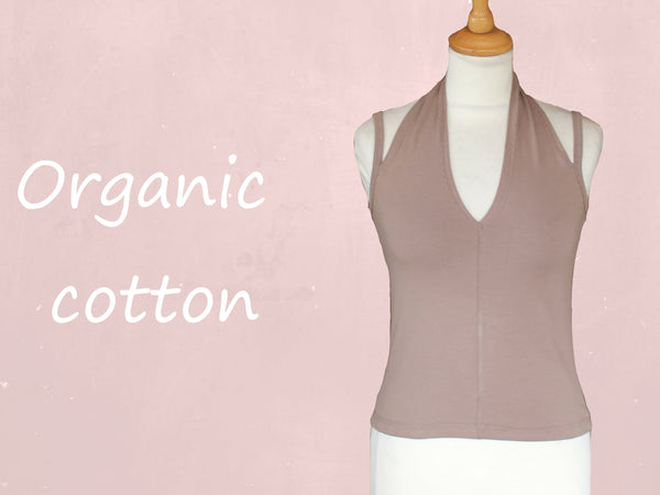 hemdje met halter sjawl kraag van bio katoen / organic cotton singlet with V neck