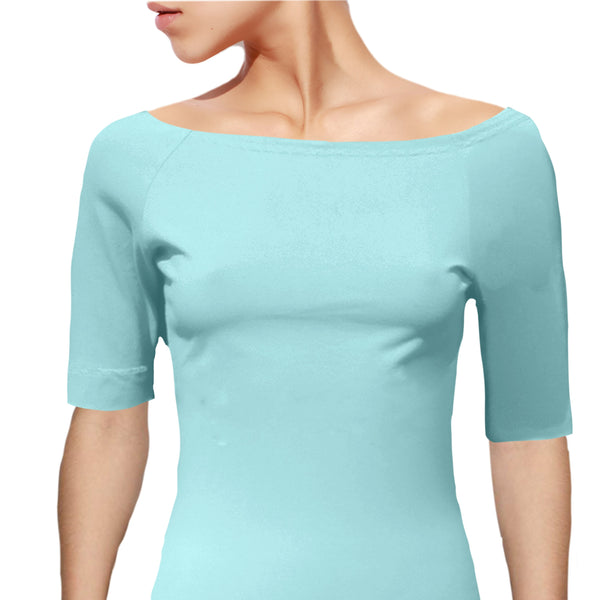 Boothals shirt met halflang mouwtje van organische katoen/ organic cotton T shirt with boat neck and cropped sleeve