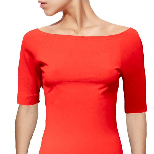 Boothals shirt met halflang mouwtje van organische katoen/ organic cotton T shirt with boat neck and cropped sleeve