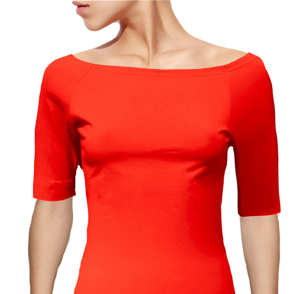 Boothals shirt met halflang mouwtje van organische katoen/ organic cotton T shirt with boat neck and cropped sleeve