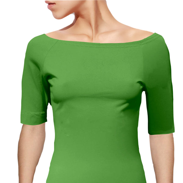 Boothals shirt met halflang mouwtje van organische katoen/ organic cotton T shirt with boat neck and cropped sleeve