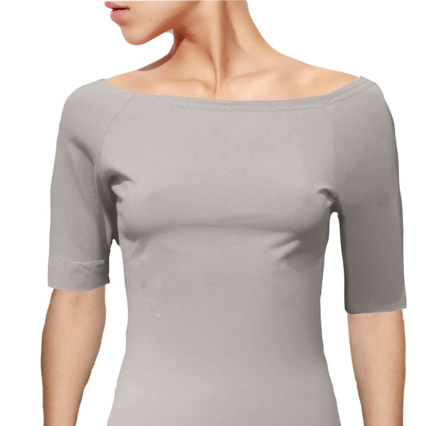 Boothals shirt met halflang mouwtje van organische katoen/ organic cotton T shirt with boat neck and cropped sleeve