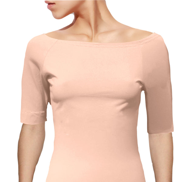 Boothals shirt met halflang mouwtje van organische katoen/ organic cotton T shirt with boat neck and cropped sleeve