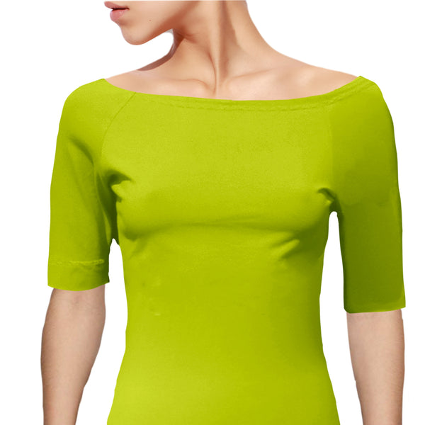 Boothals shirt met halflang mouwtje van organische katoen/ organic cotton T shirt with boat neck and cropped sleeve