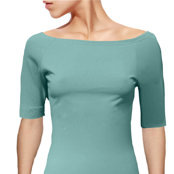 Boothals shirt met halflang mouwtje van organische katoen/ organic cotton T shirt with boat neck and cropped sleeve