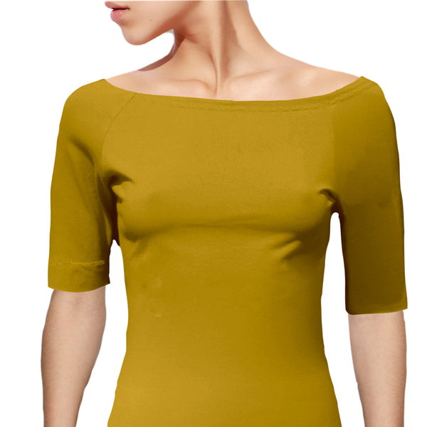 Boothals shirt met halflang mouwtje van organische katoen/ organic cotton T shirt with boat neck and cropped sleeve