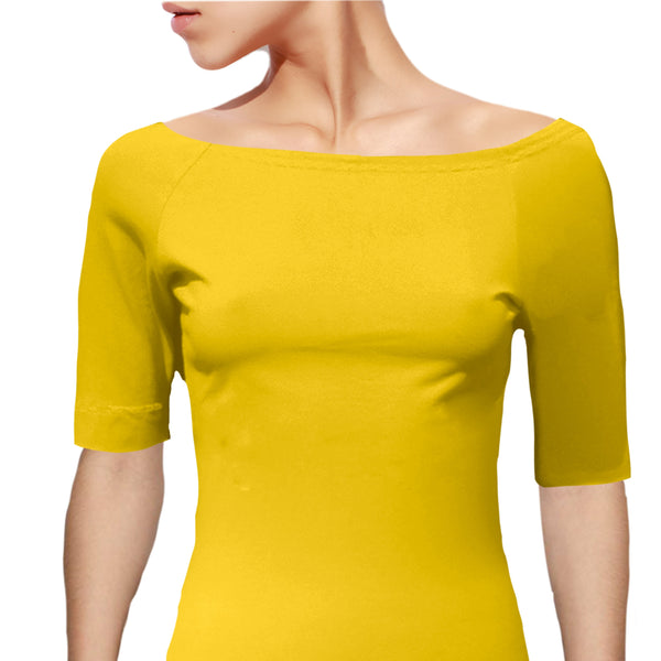 Boothals shirt met halflang mouwtje van organische katoen/ organic cotton T shirt with boat neck and cropped sleeve