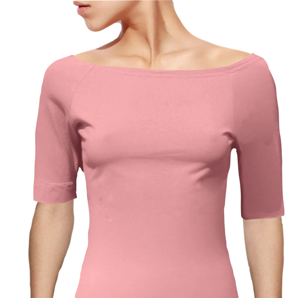 Boothals shirt met halflang mouwtje van organische katoen/ organic cotton T shirt with boat neck and cropped sleeve