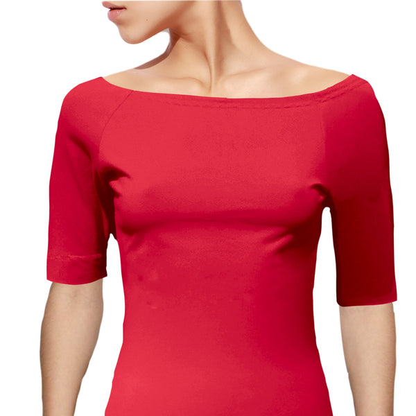 Boothals shirt met halflang mouwtje van organische katoen/ organic cotton T shirt with boat neck and cropped sleeve