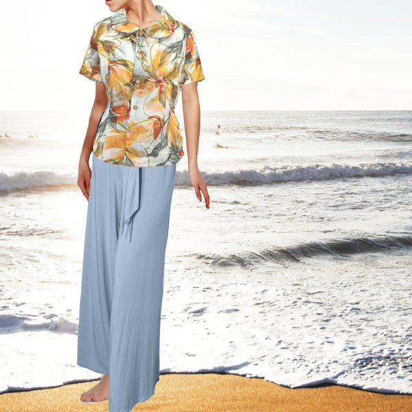 linnen print retro bloesje met rond kraagje /linen printed retro summer blouse