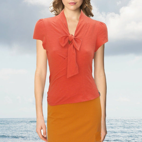 Overslag blouse-vestje van slubtricot/ wrap shirt made of organic cotton slubjersey