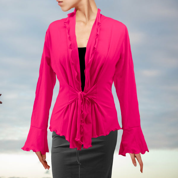 Getailleerd vest met ruches in biologische katoen / Tailered organic cotton cardigan