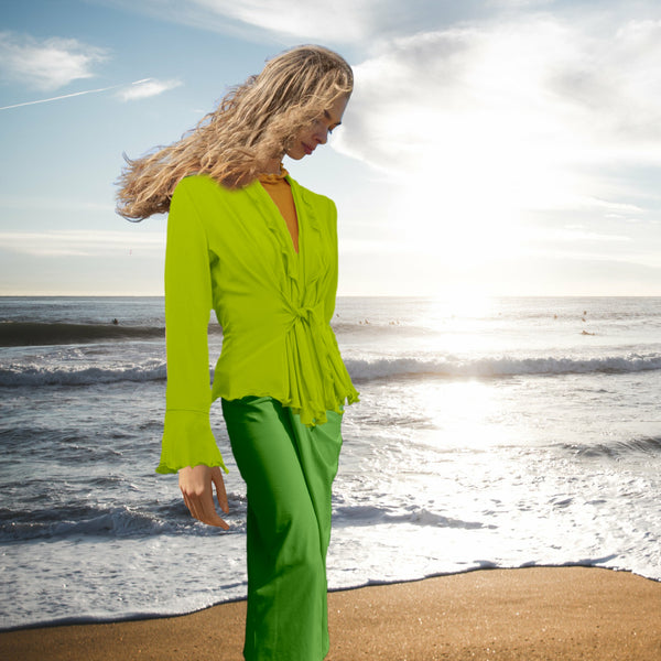 Getailleerd vest met ruches in biologische katoen / Tailered organic cotton cardigan