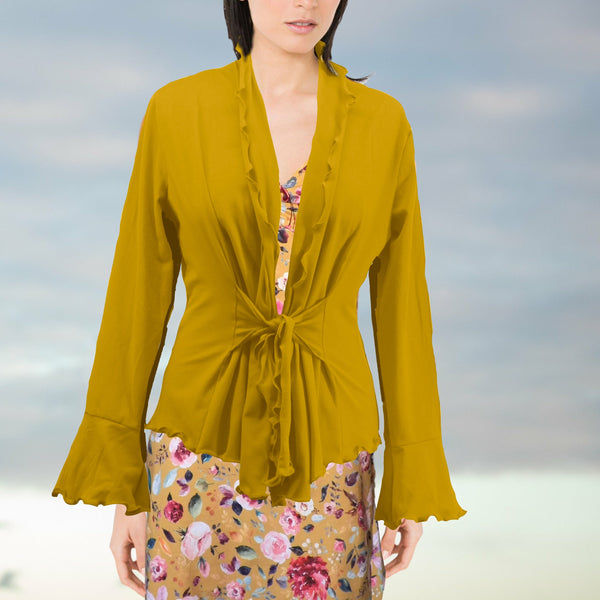 Getailleerd vest met ruches in biologische katoen / Tailered organic cotton cardigan